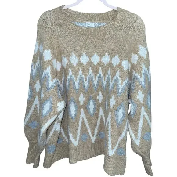 A New Day Fair Isle Sweater 2XL XXL Beige Tan White cozy soft neutral - Picture 4 of 6